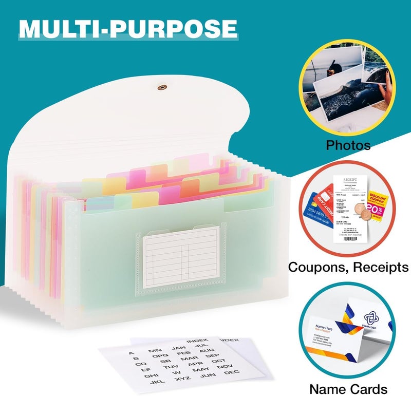 H4D Check Size 13 Pocket Expanding File Folder, Accordion File Organizer Wallet Case for Coupon Receipt Storage, 10 x 5.5 inches, Rainbow Color - Image 4